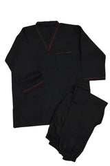 Black Scrub Set with Red Pipping - Large