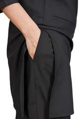 Sleek Piped V-Neck Scrub Set in Burgundy - pocket view black