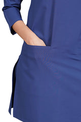 Sleek Piped V-Neck Scrub Set in Burgundy - pocket view blue