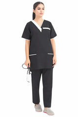 Women's Two-Tone V-Neck Scrub Set with Pockets