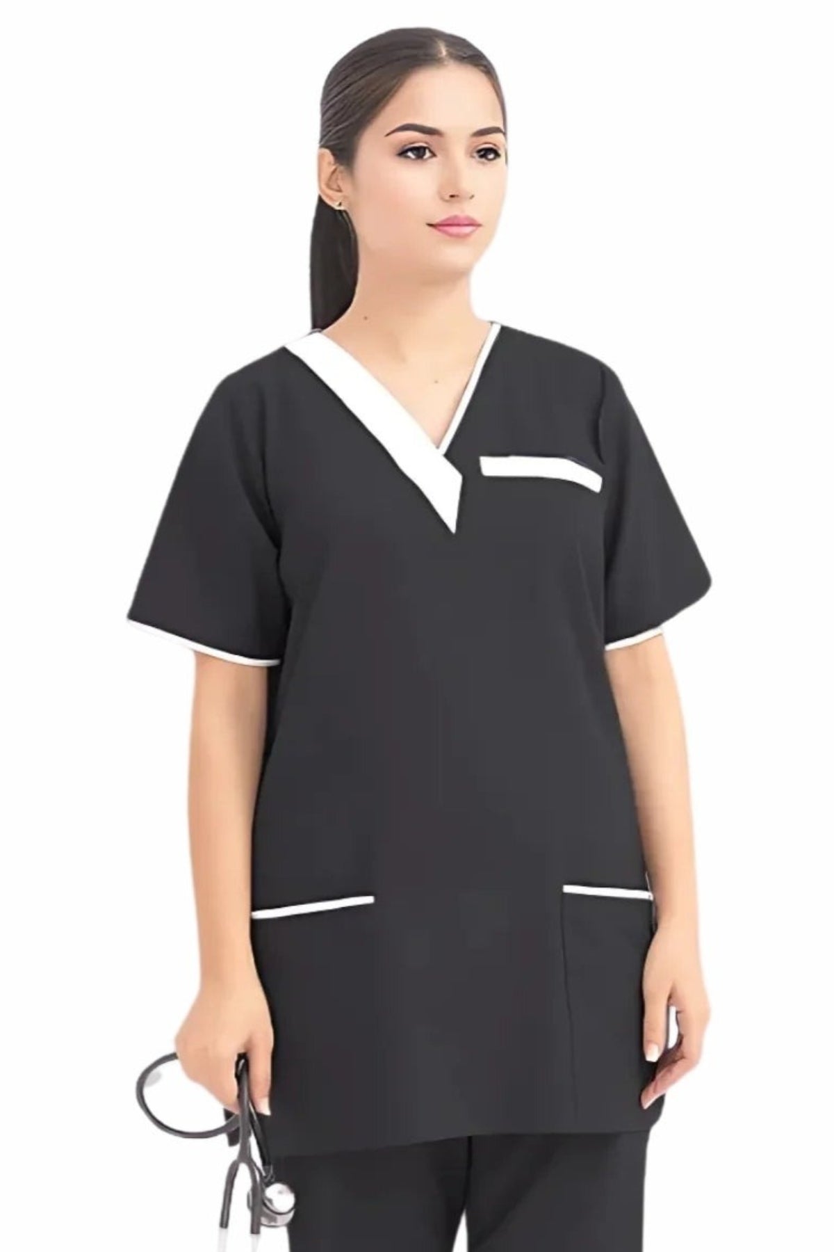 Women's Two-Tone V-Neck Scrub Set with Pockets