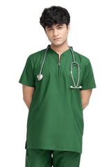 Zipper-Neck Scrub Set with Side Seam Pockets