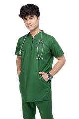 Zipper-Neck Scrub Set with Side Seam Pockets - top front view