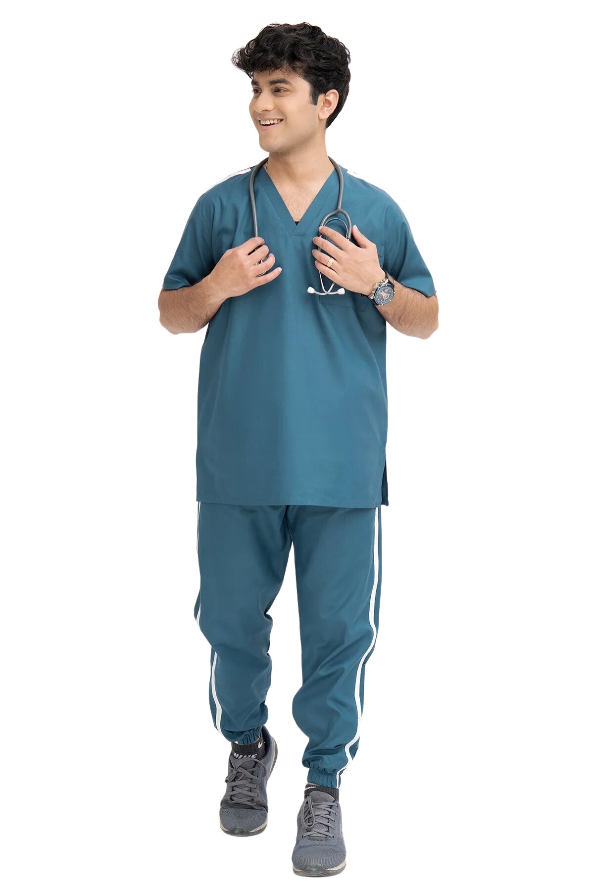 Professional Scrub Set with Contrast Side Stripes - front view