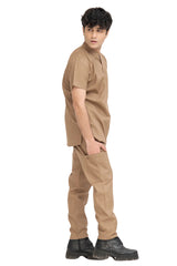 Men's Modern Fit Scrub Set with Shoulder Zip Design - left side view