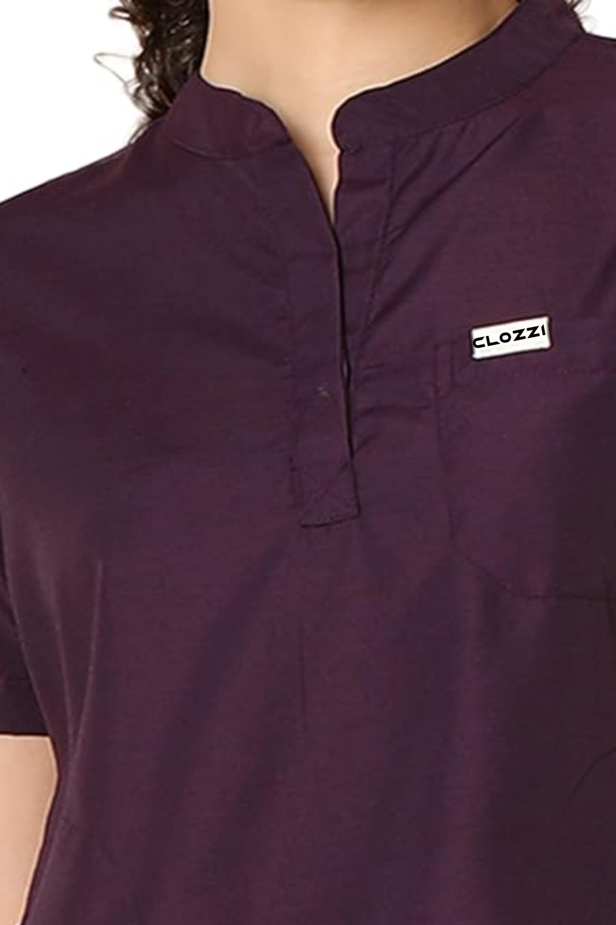 Front Placket Scrub Set - neck style view