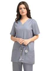 Premium Medical Scrub Set with Notch Neck - front neck design view