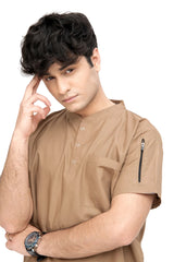 Men's Modern Fit Scrub Set with Shoulder Zip Design - top view