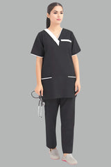 Women's Two-Tone V-Neck Scrub Set with Pockets